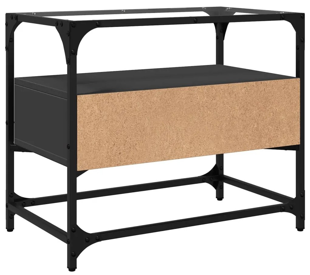 fekete szerelt fa TV-szekrény üveglappal 60 x 35 x 51 cm