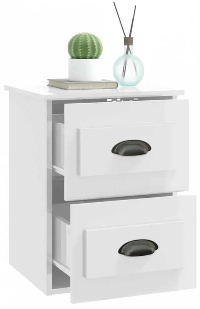 Magasfényű fehér falra szerelhető éjjeliszekrény 41,5x36x53 cm