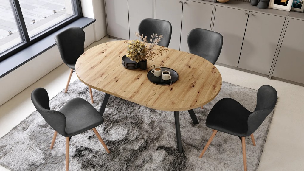 Mazzoni ALMO Artisan tölgy/fekete lábak - BŐVÍTHETŐ KEREK ASZTAL Y ALAKÚ LÁBAKKAL LOFT/IPARI STÍLUSÚ NAPPALIBA/ÉTKEZŐBE