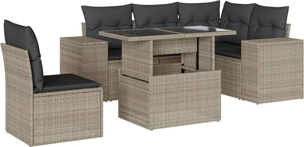 vidaXL 6 részes világosszürke polyrattan kerti ülőgarnitúra párnákkal