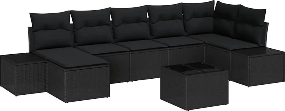 vidaXL Kerti Kanapé Szett párnával tárolóval 7 pcs Fekete polirattan