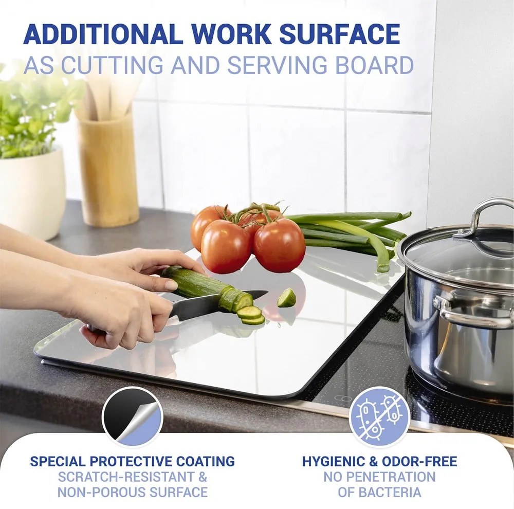 Edzett üveg tűzhely fedőlap szett 2 db-os 30x52 cm Universal Silver – Wenko