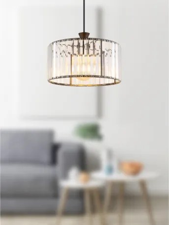 Globo 15742H Függeszték fém fekete matt, átlátszó akril kristályok, fekete PVC kábel, ø: 310mm, M: 1200mm, 1x E27 60W 230V izzó nélkül