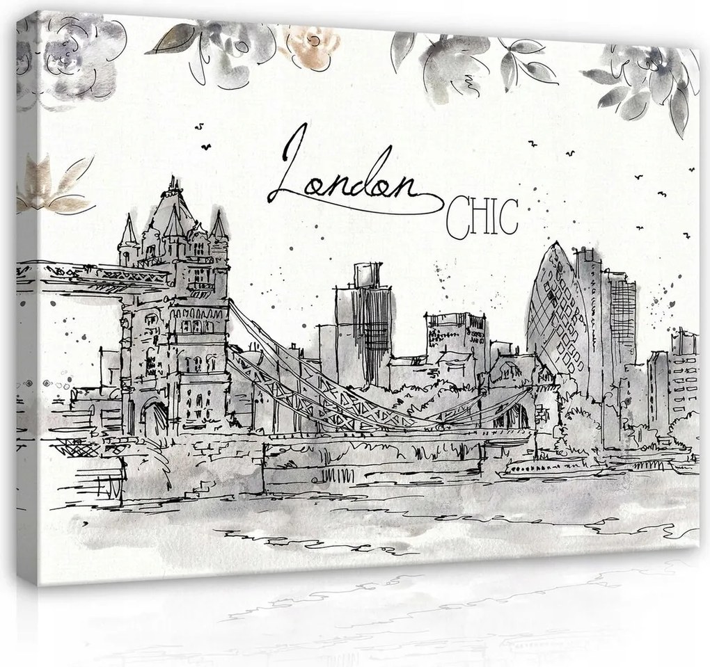 Vászonkép 100x75 London városkép vázlat akvarell illusztráció modern