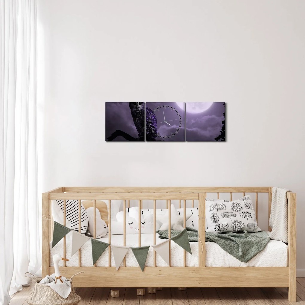 Kép - Éjjeli bagoly, lila (órával) (90x30 cm)