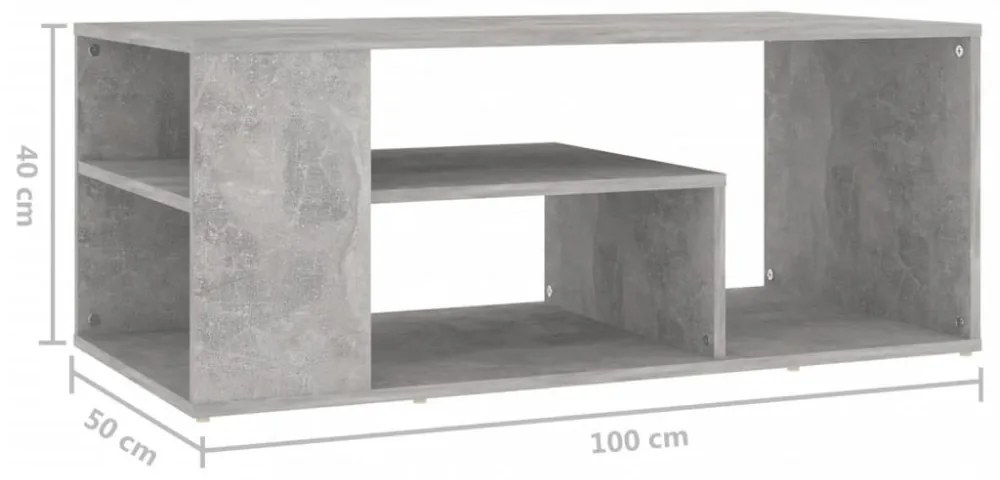 betonszürke szerelt fa dohányzóasztal 100 x 50 x 40 cm