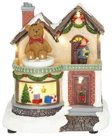 Ajándékbolt forgó macival LED-es 13x10,5x13,8 cm karácsonyi dekoráció