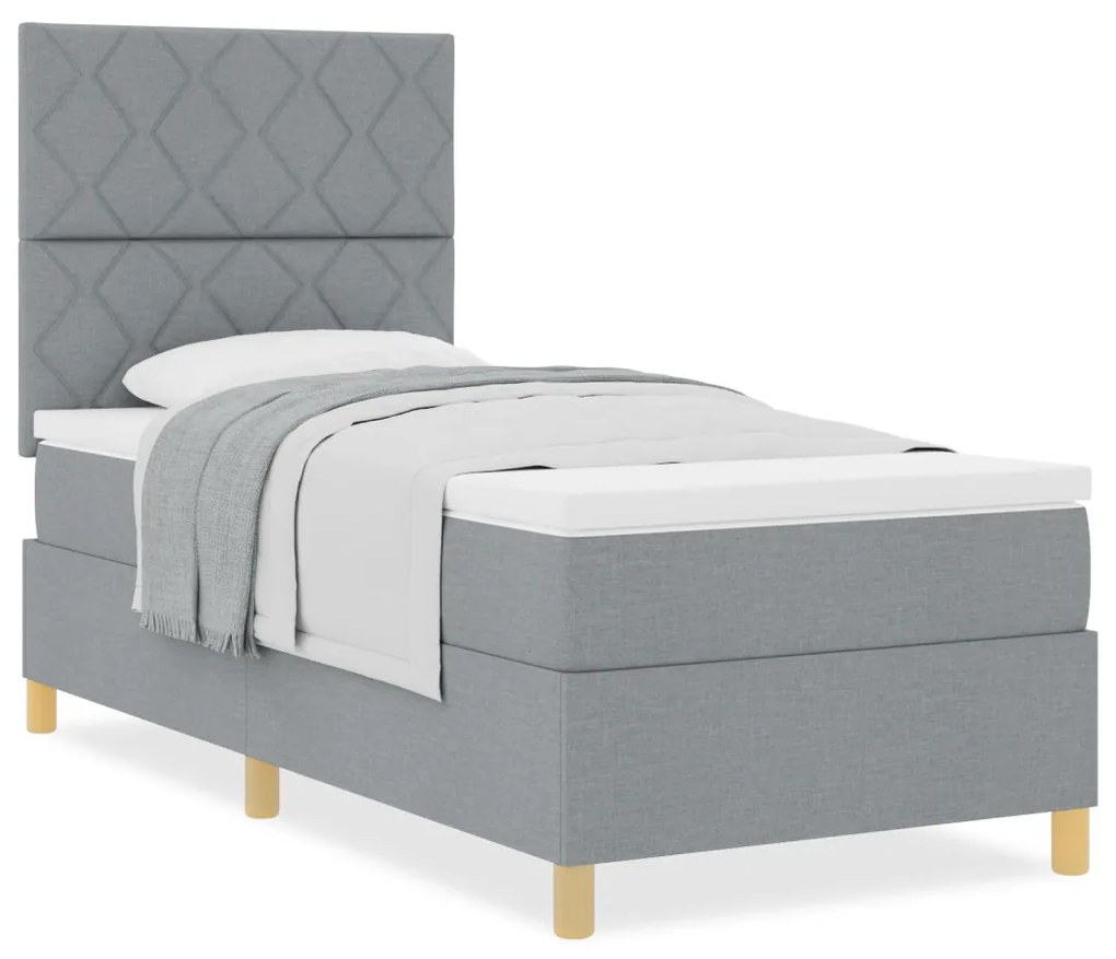 Box Spring Ágy Matraccal Világosszürke Egyszemélyes Ágy Szövet