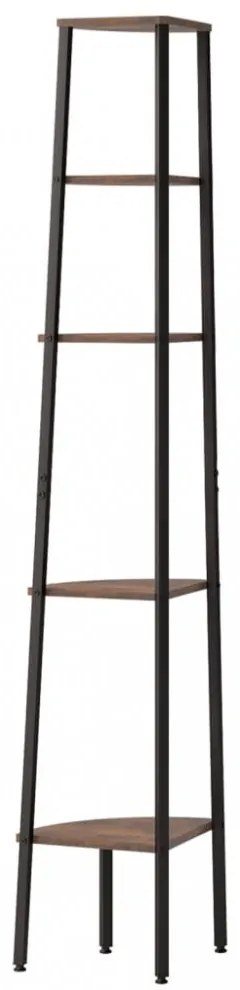 5 szintes sötétbarna és fekete sarokpolc 45,5 x 31,5 x 180 cm