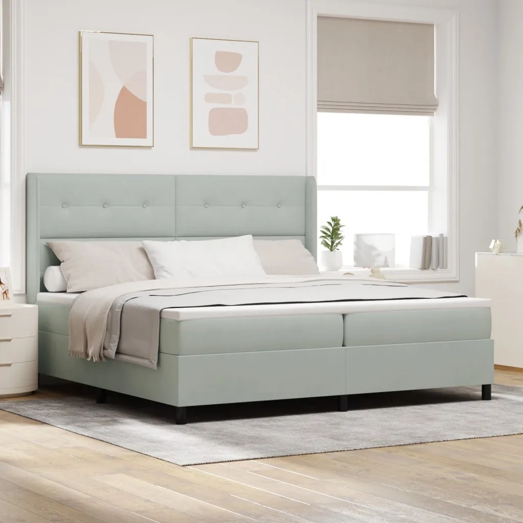 Boxspring Ágy Matraccal &amp; LED Fény Szürke 200x200 cm Bársony