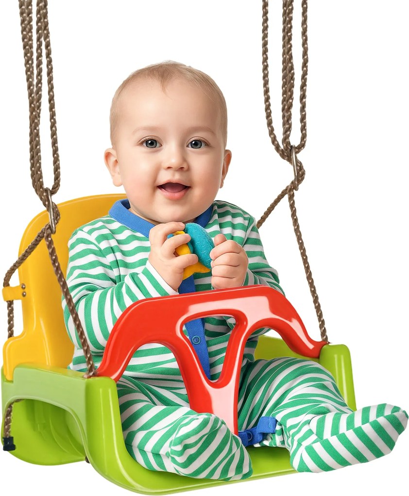 Outsunny 3 az 1-ben Baba Hinta, Leválasztható Hátpárnával, Állítható Kötéllel és T-rúddal, Gyerek Hinták 9-36 Hónapos Korig, 42x33x120-180 cm Zöld | A