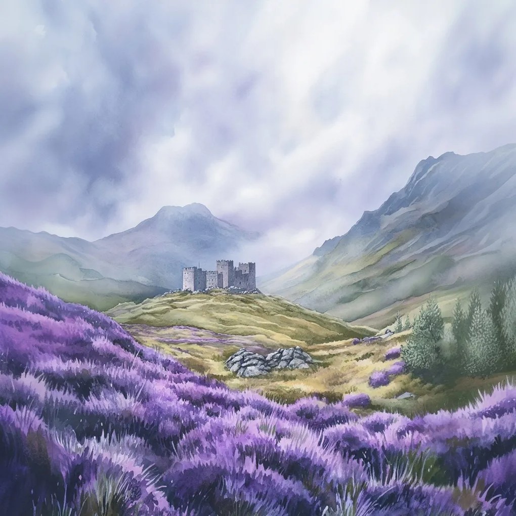 Canvas Vászonkép Tájkép Skócia Highland Hegyek Kastély Hanga 80x80