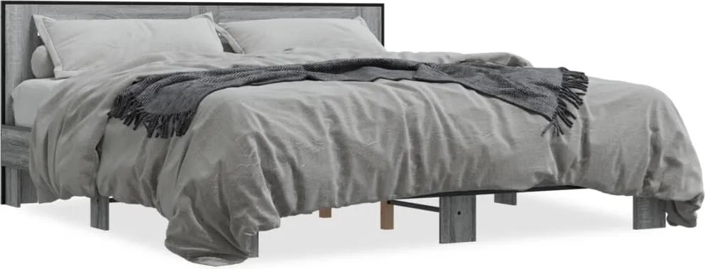 vidaXL szürke sonoma szerelt fa és fém ágykeret 200 x 200 cm
