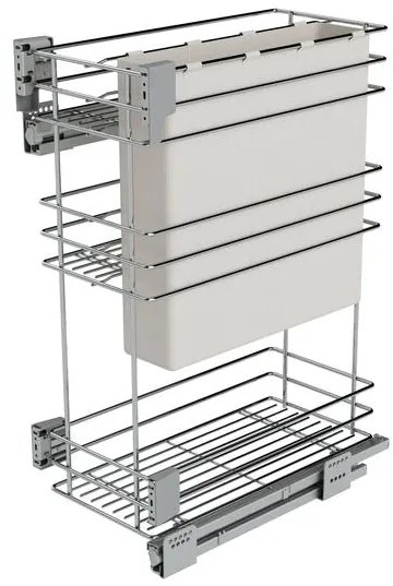 Konyhai fémrács, 300mm, oldalra szerelhető, ezüst szürke, teljes kihúzás, csillapított záródás, rejtett fióksín, 3 kosár, textílzsákkal SIGE, Green Li...