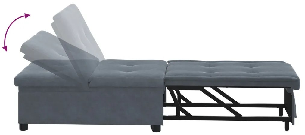 Sofa ágy 3 az 1-ben kihúzható dizájn sötétszürke bársony