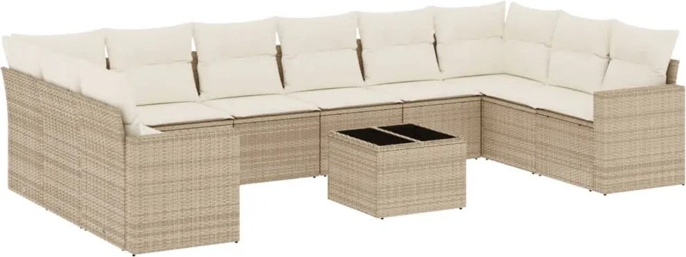 vidaXL 11 részes bézs polyrattan kerti ülőgarnitúra párnákkal