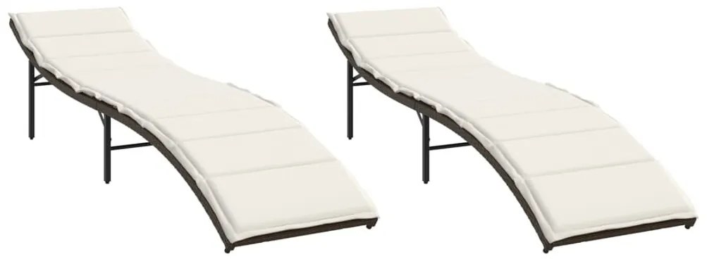 2 db barna polyrattan napozóágy párnával