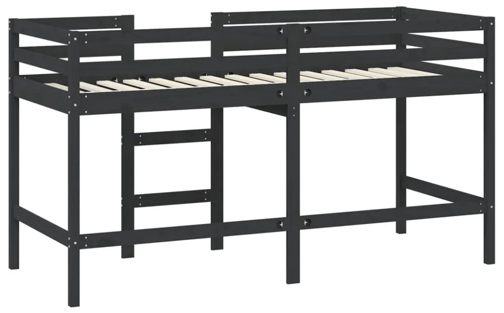 fekete tömör fenyőfa gyerek galériaágy létrával 90 x 200 cm