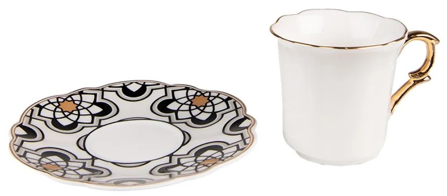 Porcelán kis kávés csésze aljjal 95 ml fekete-fehér-arany art deco