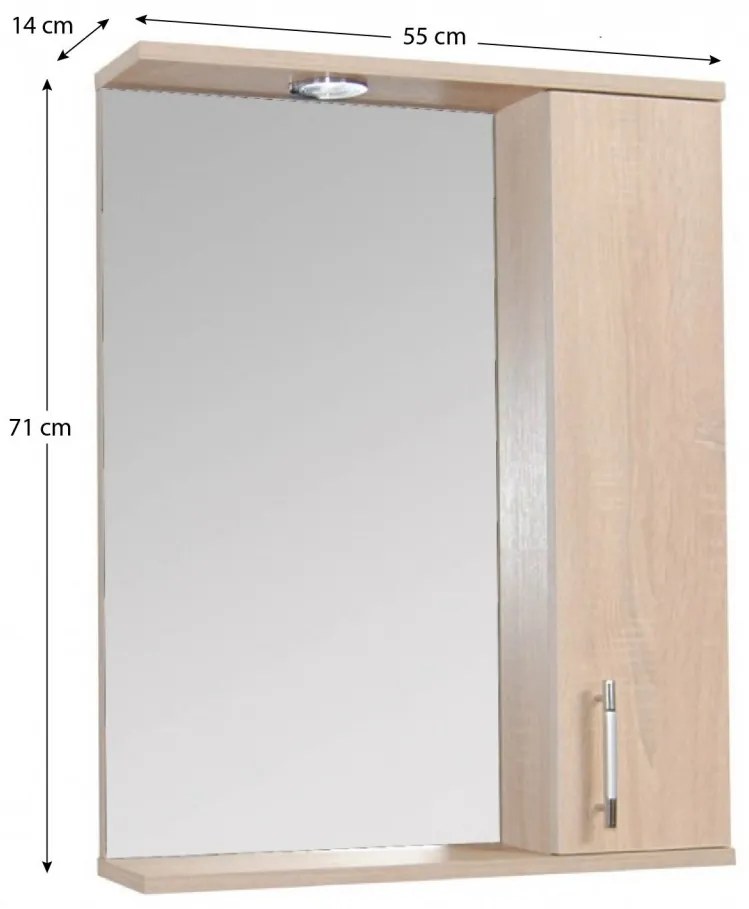 Oglio Fürdőszobai tükrös szekrény 55cm sonoma N