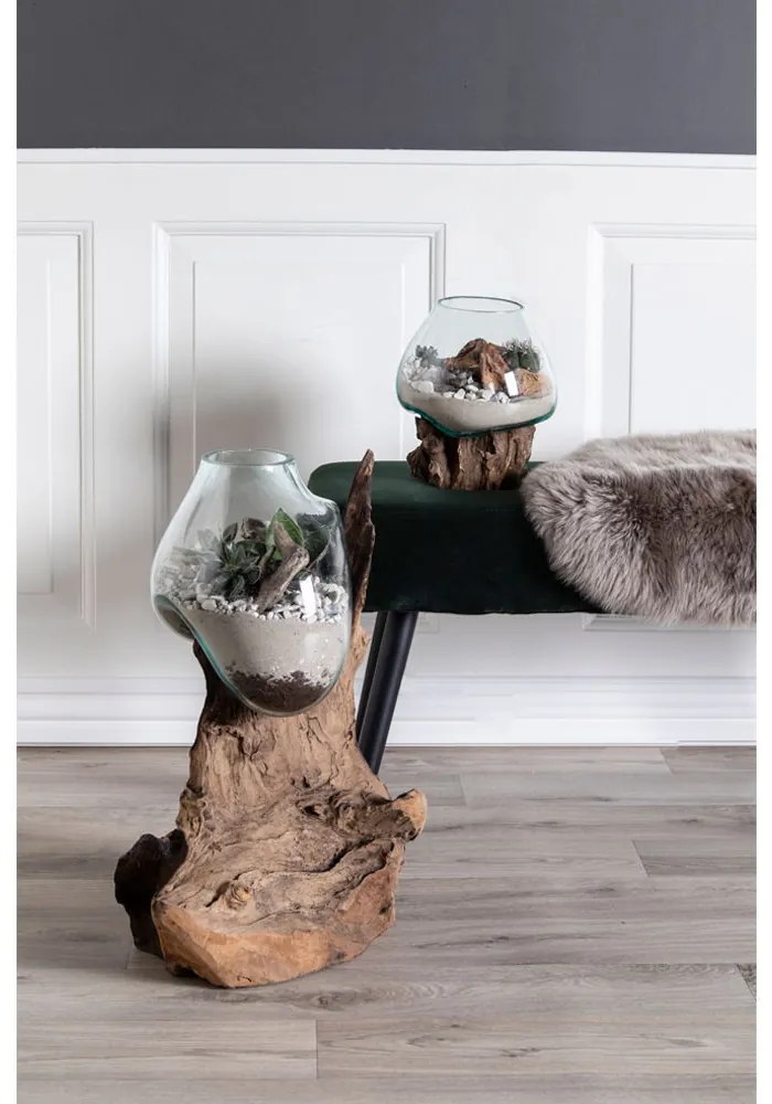 San Marino vízcsepp asztali dekoráció, teak fa/üveg, 50 cm