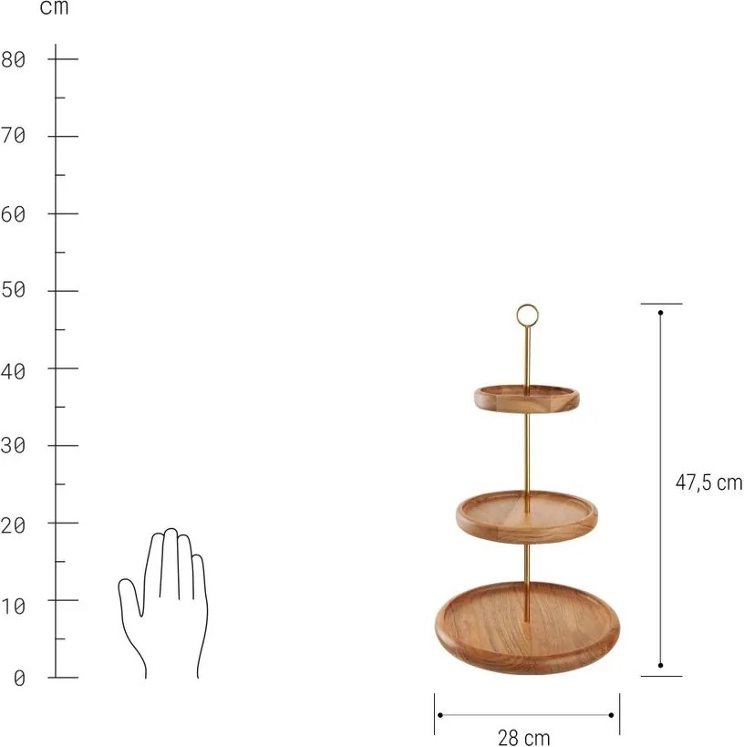 WALNUT diófa emeletes kínáló, 47,5 cm magas