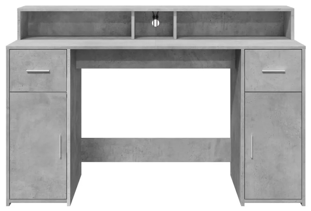 betonszürke szerelt fa íróasztal LED-világítással 140x55x91 cm