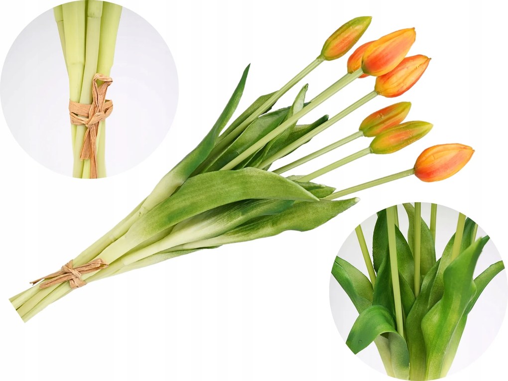 Szilikon tulipán narancssárga csokor 44 cm művirág élő