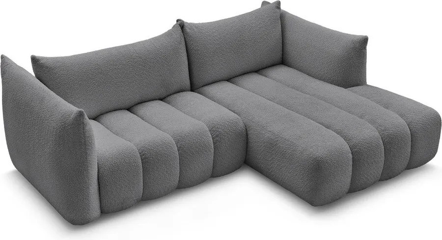 Szürke buklé sarokkanapé (jobb oldali-heverő résszel) Azra – Bobochic Paris