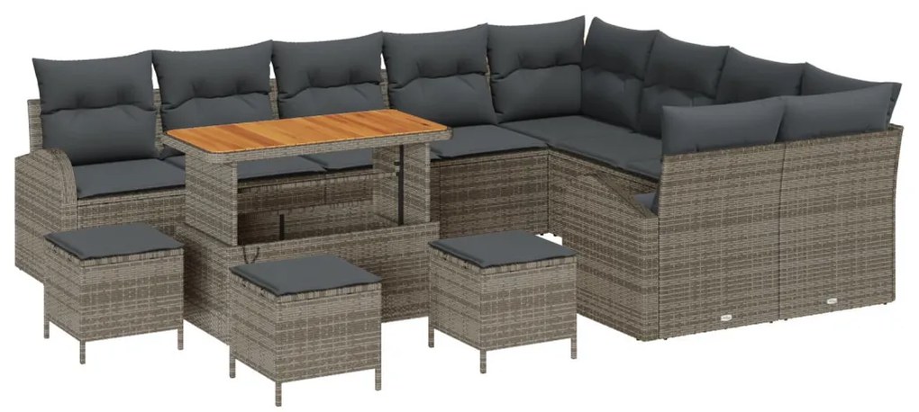 13 részes kerti kanapé szett párnákkal Szürke Poli Rattan Akáciával, 4 részes kerti étkező szett párnákkal Szürke Poli Rattan Akáciával, 2-fős kerti kanapé párnákkal Szürke Poli Rattan