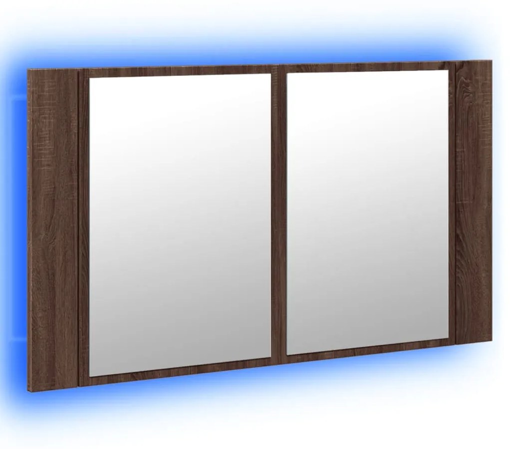 barna tölgy akril LED-es tükrös fürdőszobaszekrény 80x12x45 cm