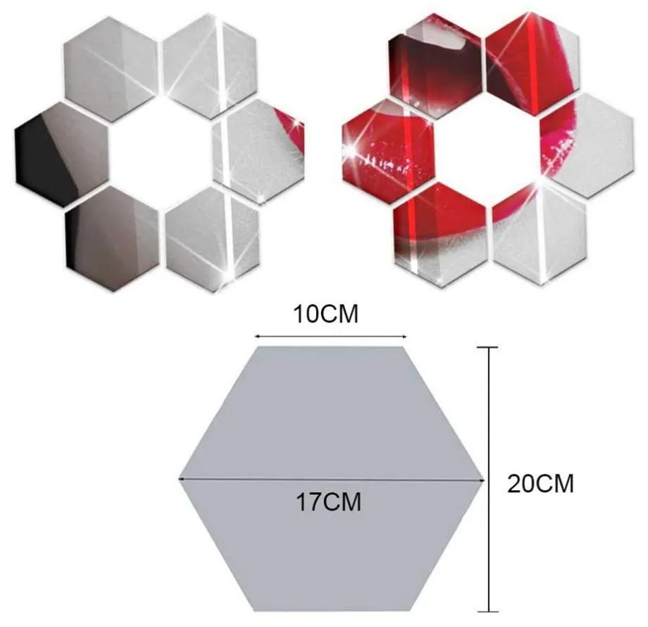 Hexagonal Mirror 12 db-os tükrös falmatrica szett, 20 x 17 cm - Ambiance
