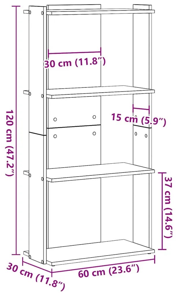 3 szintes szürke sonoma szerelt fa könyvespolc 60 x 30 x 120 cm