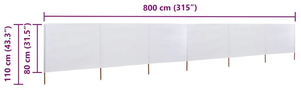 fehér 6-paneles szövet szélellenző 800 x 80 cm