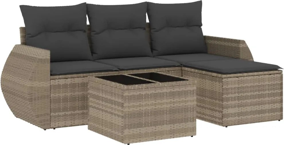 vidaXL 5 részes világosszürke polyrattan kerti ülőgarnitúra párnákkal