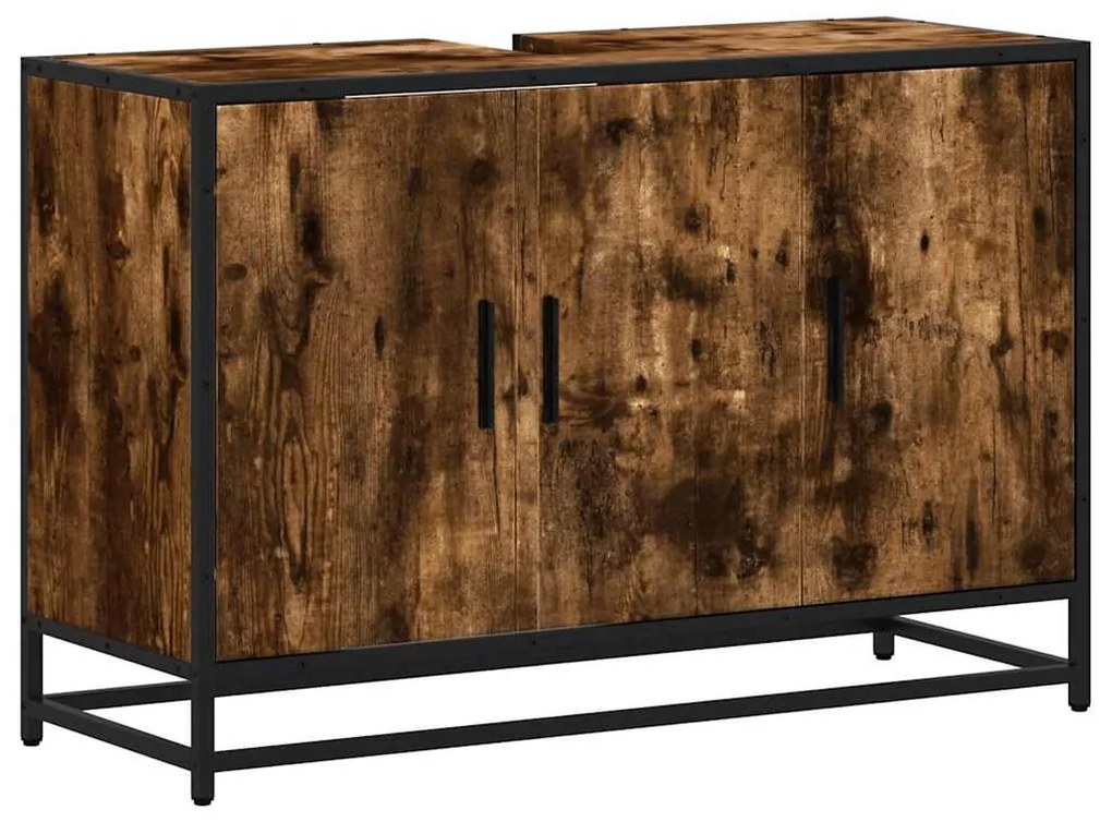 Füstös tölgy szerelt fa fürdőszobai mosdószekrény 90x33x60 cm