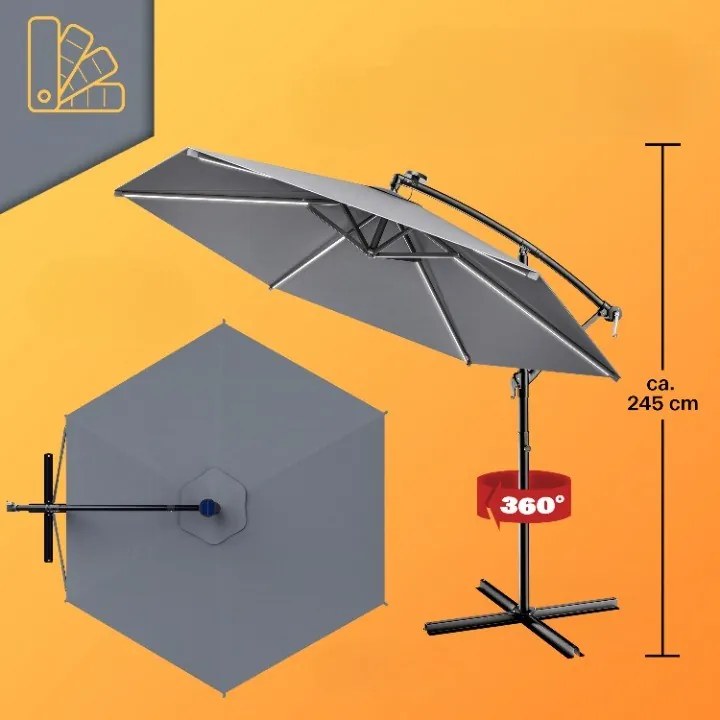 Deuba LED napernyő Mali Ø350 cm - antracit