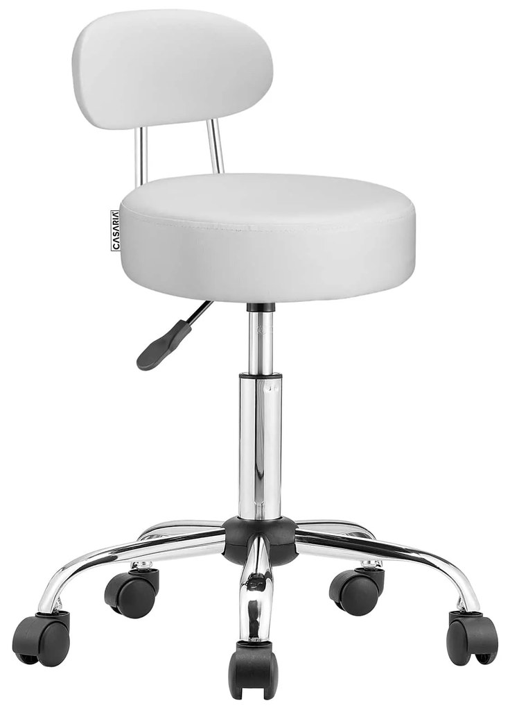 ROLAND háttámlás görgős puff, Ø35cm, fehér Casaria