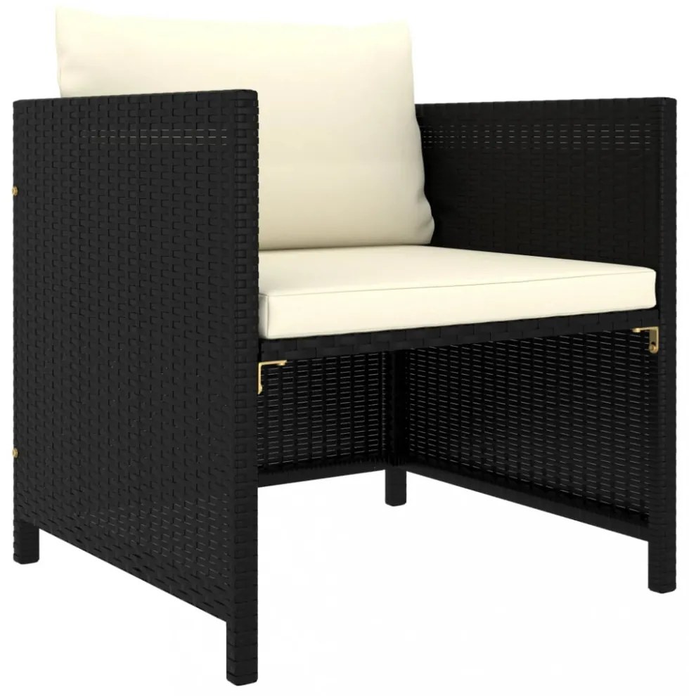 vidaXL 5 részes fekete polyrattan kerti bútorszett párnákkal