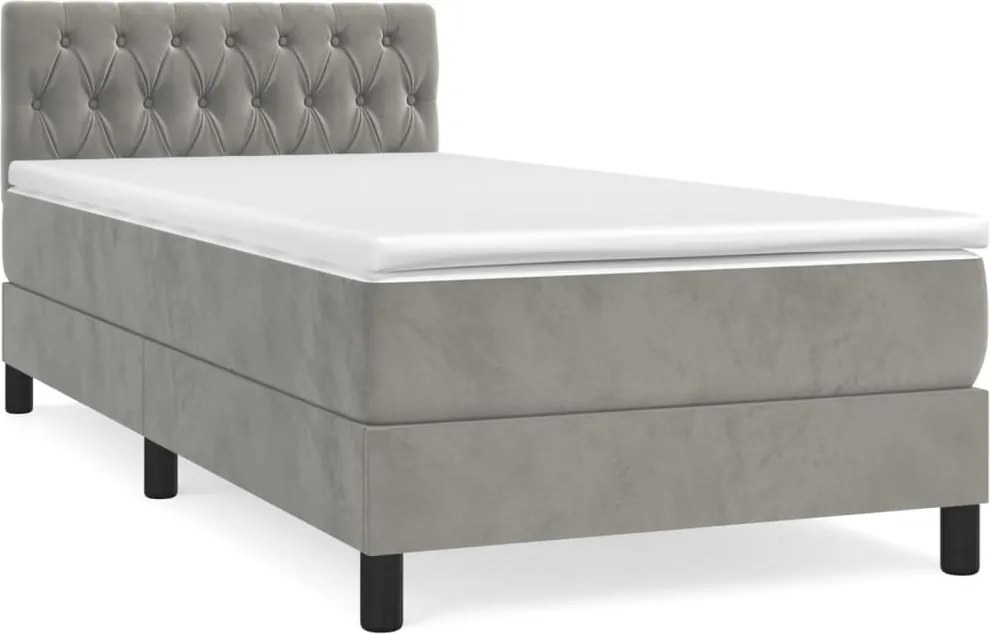 vidaXL világosszürke bársony rugós ágy matraccal 90x190 cm