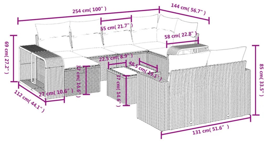 11 részes szürke polyrattan kerti ülőgarnitúra párnákkal