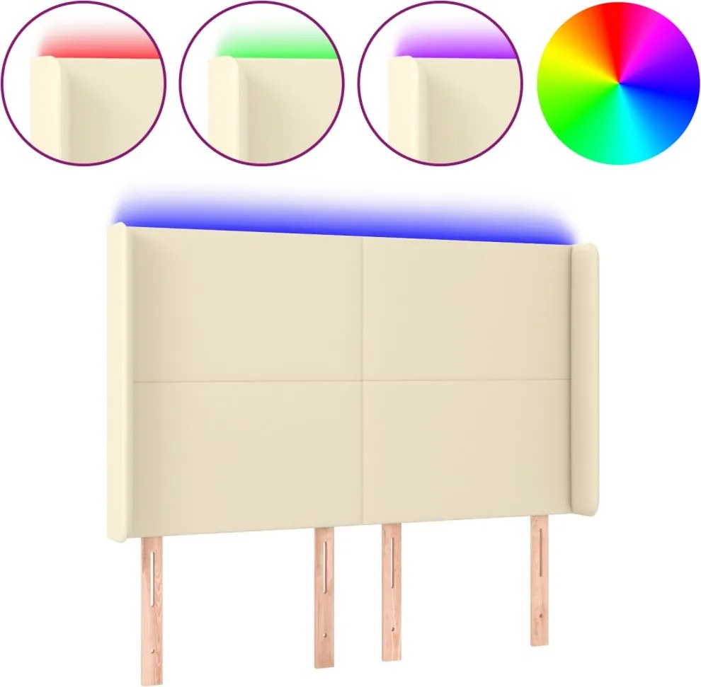 krémszínű műbőr LED-es fejtámla 147x16x118/128 cm