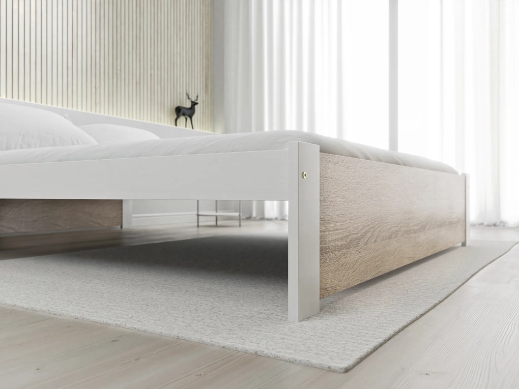 Postel IKAROS 180 x 200 cm, fehér/dub sonoma Matrac: Coco Maxi matrac 20 cm, Ágyrács: Deszkás ágyráccsal