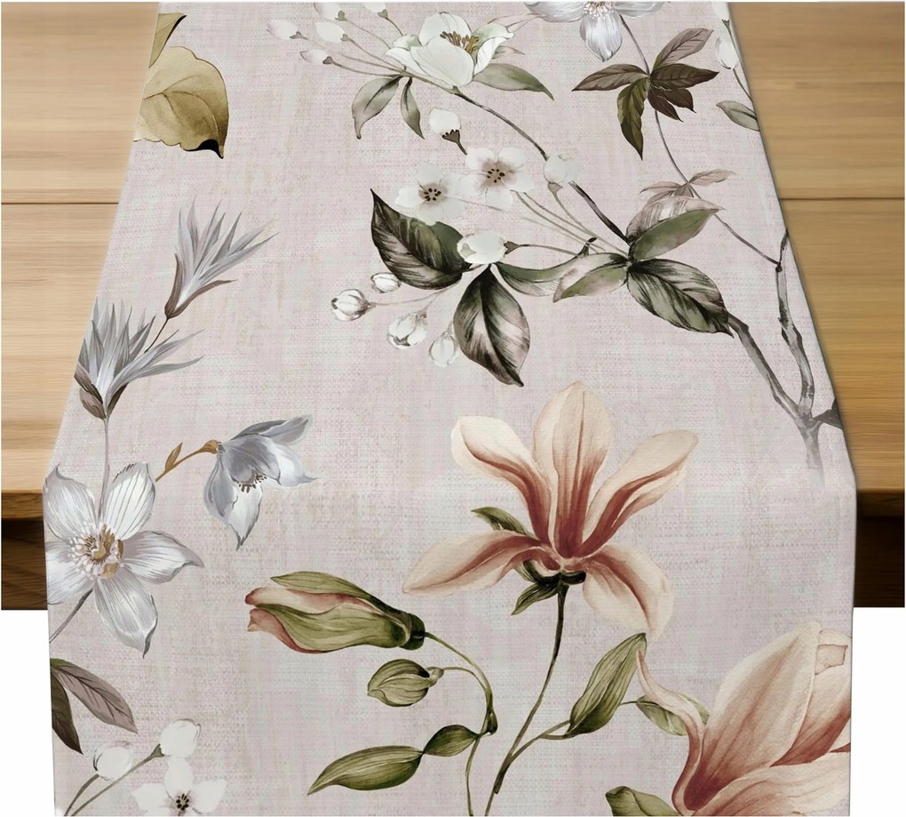 Asztalterítő matt 40x140 Bézs Dekoratív Finom Virágok 8257