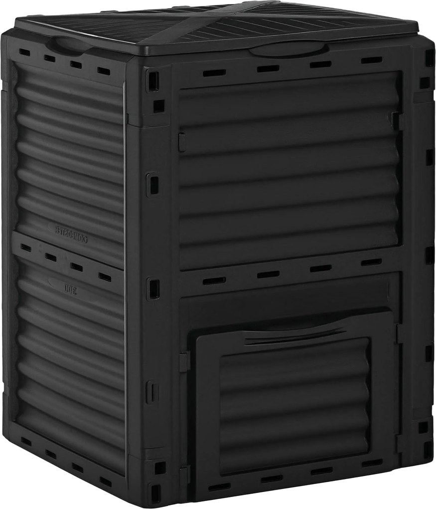 Outsunny 300L kapacitású szerves komposztáló a kertben történő trágyázáshoz 48 szellőzővel 60.5x60.5x81.5 cm Fekete | Aosom