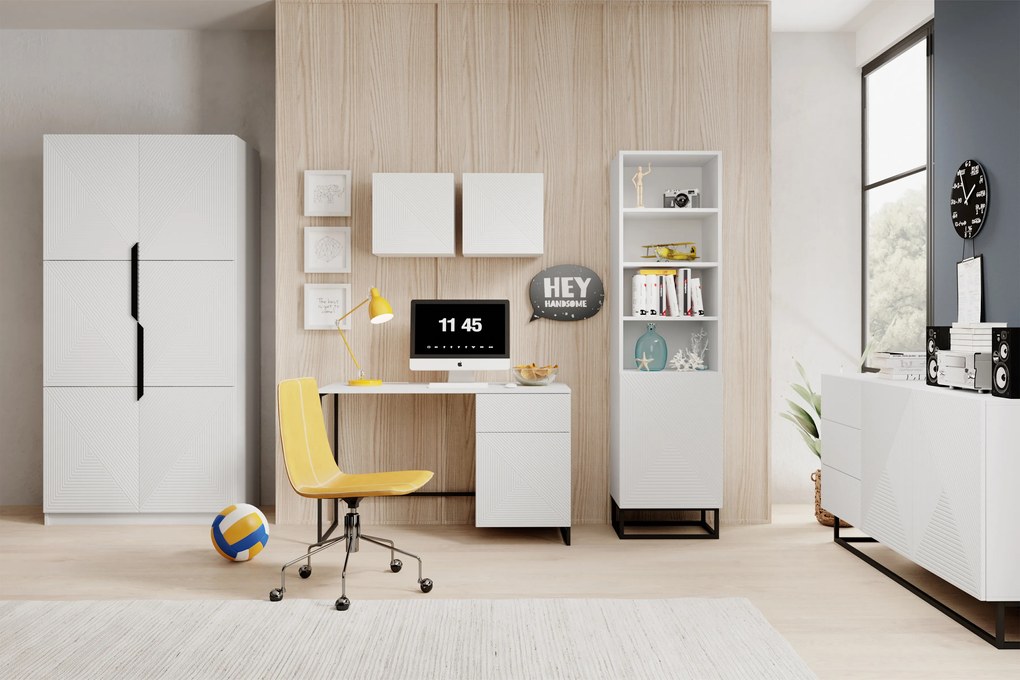 Asha komód 167 cm kétajtós fiókos - matt fehér / fekete vázzal