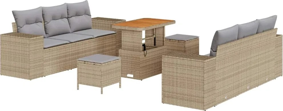 vidaXL Kerti Kanapé Szett tárolóval 9 pcs Bézs Poli rattan