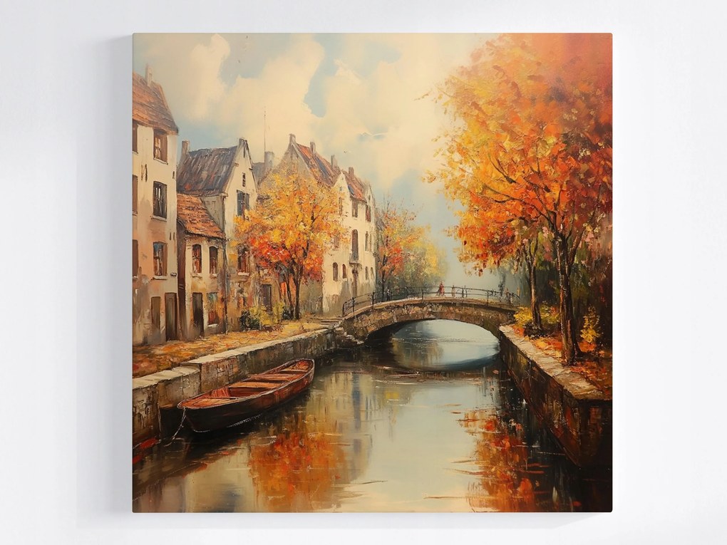 Poszter Ősz Város Óváros Folyó Csatorna Híd Hajó 40x40