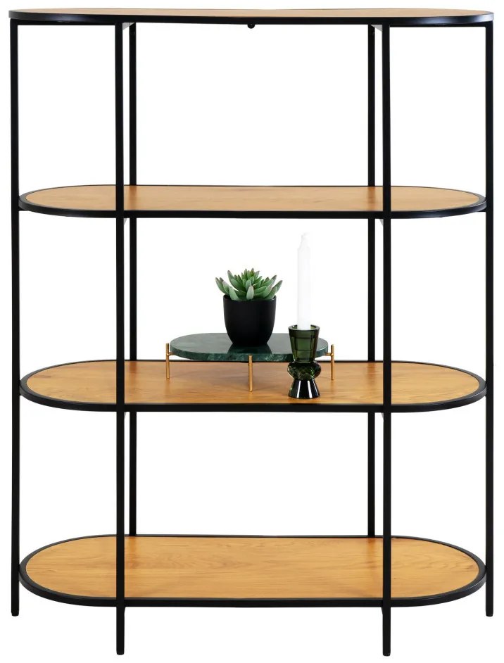 Vita Ovális polc, 4 polcos, tölgy hatású, fekete keret 85x36x111 cm