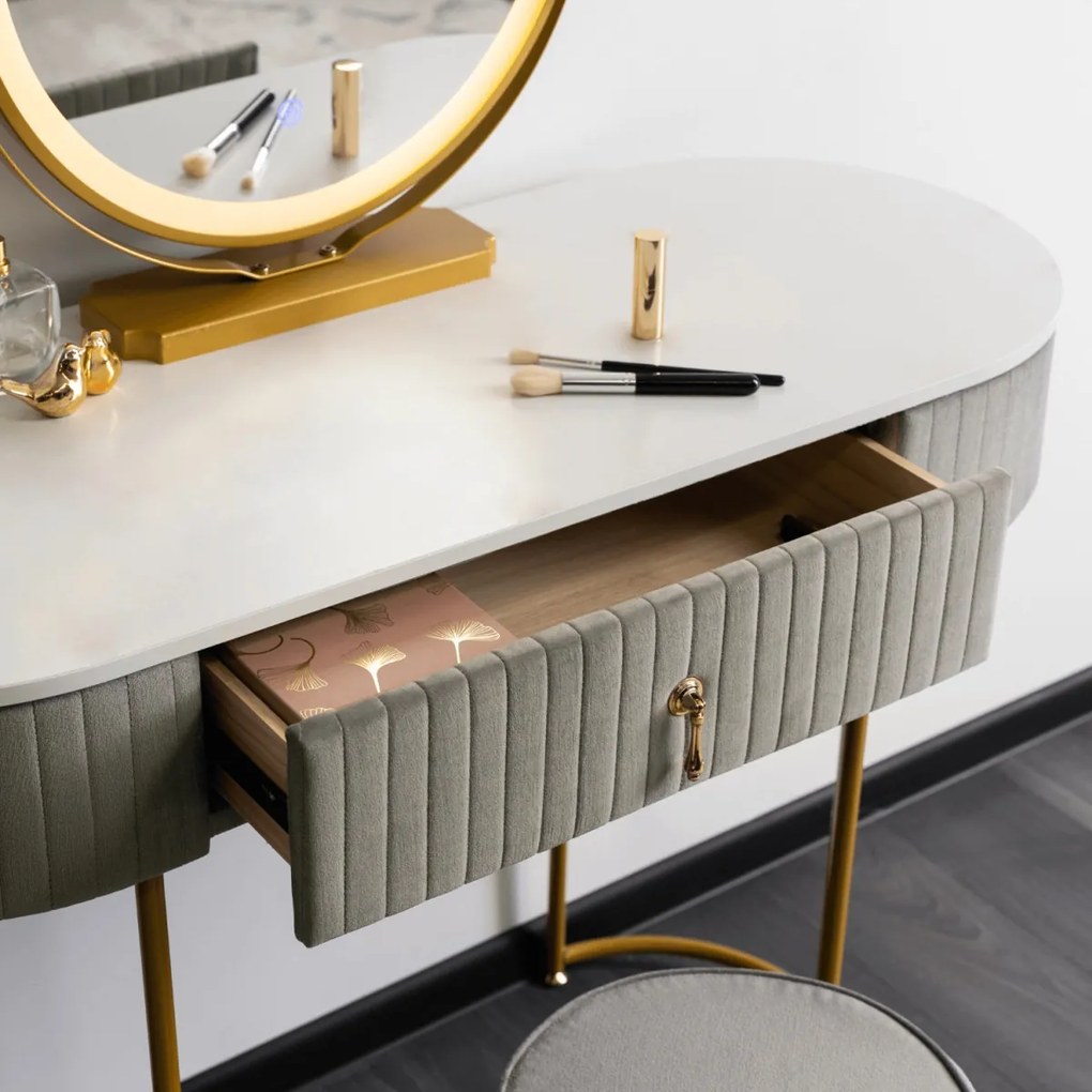 SARAH fésülködőasztal, szürke/arany